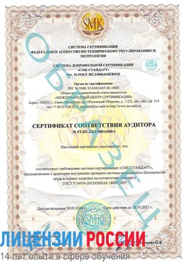 Образец сертификата соответствия аудитора №ST.RU.EXP.00014300-1 Пенза Сертификат OHSAS 18001